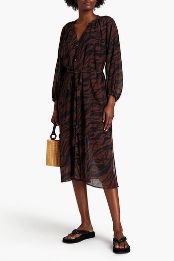 JETS AUSTRALIA BY JESSIKA ALLEN Midikleid aus Krepon aus einer Baumwoll-Seidenmischung mit Tigerprint und Raffung