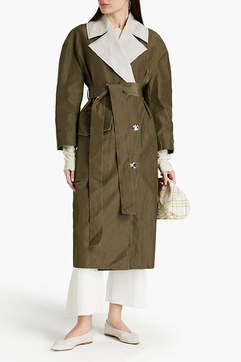 RODEBJER Madga zweifarbiger Trenchcoat aus einer Leinenmischung mit Gürtel