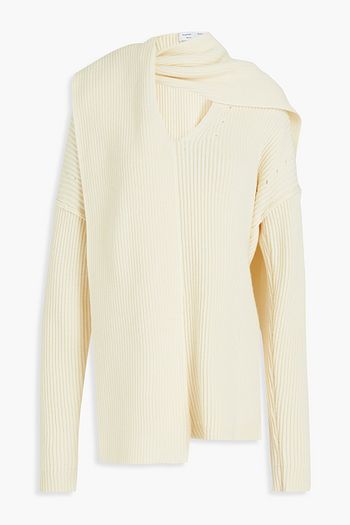 PROENZA SCHOULER Pullover aus gerippter Wolle mit Pointelle-Besatz und Bindedetail