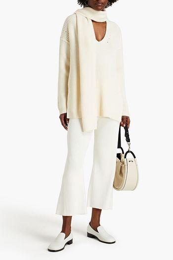 PROENZA SCHOULER Pullover aus gerippter Wolle mit Pointelle-Besatz und Bindedetail