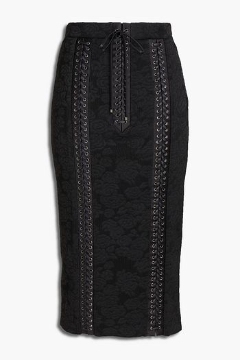 DOLCE & GABBANA Lace-up floral-jacquard midi skirt