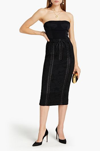 DOLCE & GABBANA Lace-up floral-jacquard midi skirt