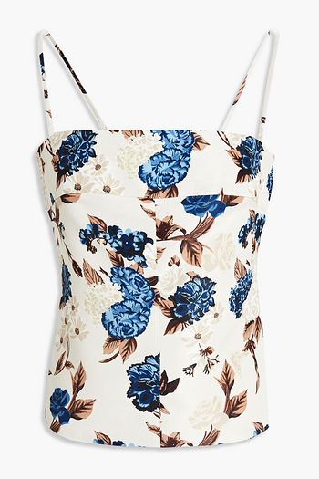 TORY BURCH Lace-up floral-print ottoman top