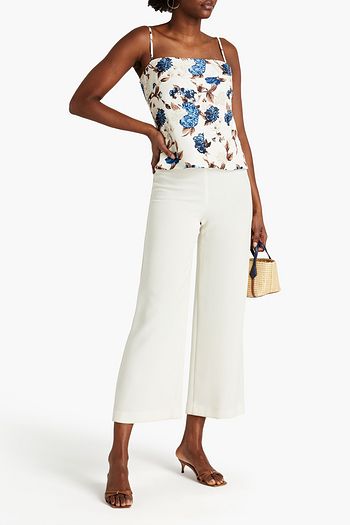 TORY BURCH Lace-up floral-print ottoman top