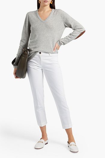BRUNELLO CUCINELLI Suede-trimmed cashmere sweater