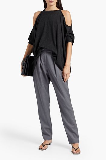 BRUNELLO CUCINELLI Cold-shoulder bead-embellished cashmere and silk-blend top