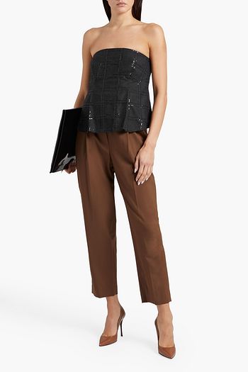 BRUNELLO CUCINELLI Strapless embellished wool-blend top