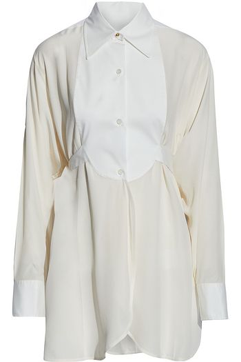 VICTORIA BECKHAM Jacquard-paneled silk crepe de chine tuxedo shirt