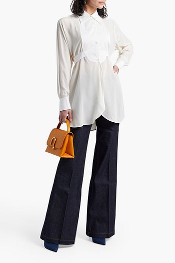 VICTORIA BECKHAM Jacquard-paneled silk crepe de chine tuxedo shirt