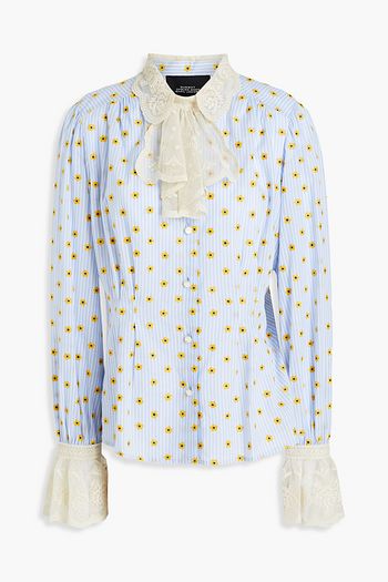MARC JACOBS Embroidered pleated printed cotton-gauze blouse