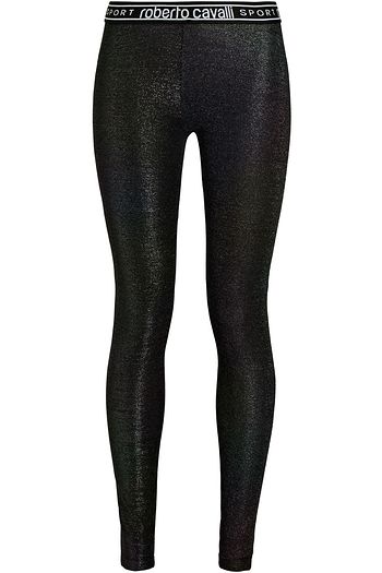 ROBERTO CAVALLI Monogram-trimmed metallic knitted leggings