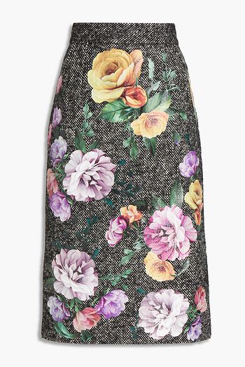 DOLCE & GABBANA Floral-appliquéd tweed skirt