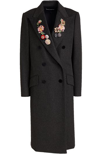 DOLCE & GABBANA Doppelreihiger Mantel aus Filz aus einer gebürsteten Woll-Kaschmirmischung mit Verzierung