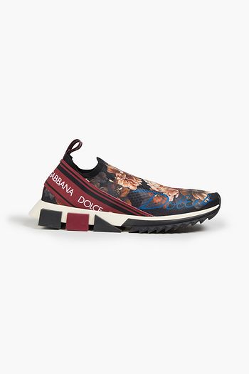 DOLCE & GABBANA Floral-print stretch-knit sneakers