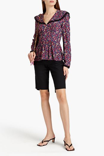 GHOST LONDON Bay lace-trimmed floral-print crepe blouse