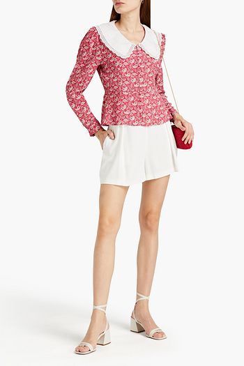 GHOST LONDON Kaia guipure lace-trimmed embroidered printed cotton-crepe blouse