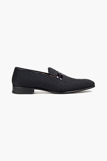 MALONE SOULIERS Miles leather-trimmed basketweave satin loafers