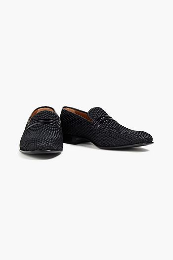 MALONE SOULIERS Miles leather-trimmed basketweave satin loafers