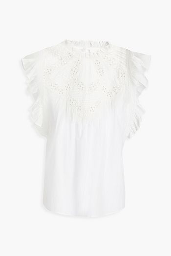 BA&SH Wood broderie anglaise-paneled ruffle-trimmed cotton-poplin blouse