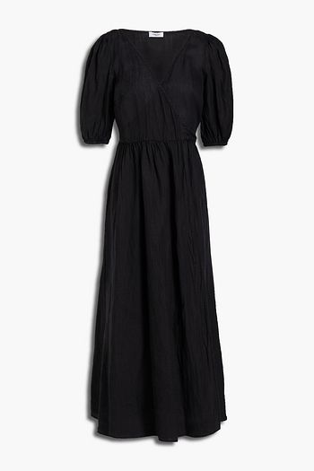 GHOST LONDON Greta gathered ramie-mousseline midi wrap dress