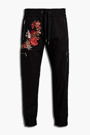 DOLCE & GABBANA Tapered embroidered cotton-blend twill pants