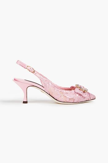 DOLCE & GABBANA Slingback-Pumps aus schnurgebundener Spitze und Satin mit Verzierung