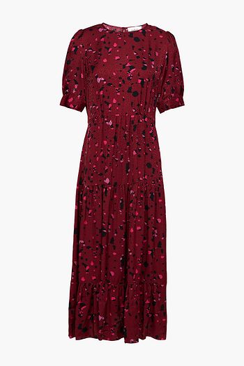 BA&SH Tonya gathered printed satin-jacquard midi dress