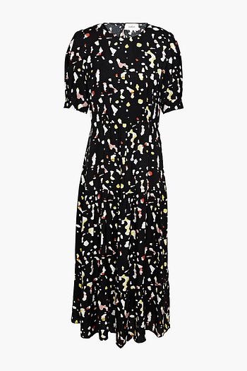 BA&SH Tonya gathered printed satin-jacquard midi dress