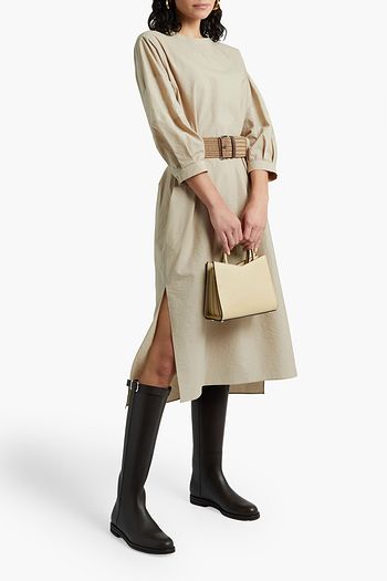 BRUNELLO CUCINELLI Belted lamé-paneled crinkled cotton-blend dress