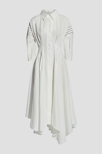 BRUNELLO CUCINELLI Pleated bead-embellished cotton and hemp-blend midi dress