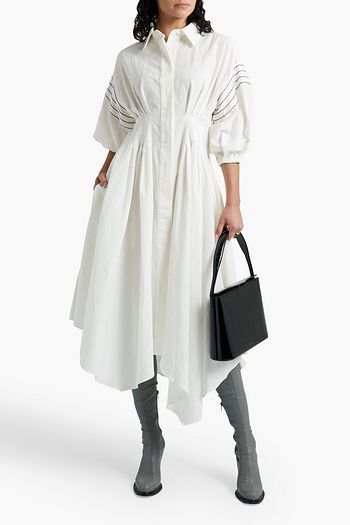 BRUNELLO CUCINELLI Pleated bead-embellished cotton and hemp-blend midi dress