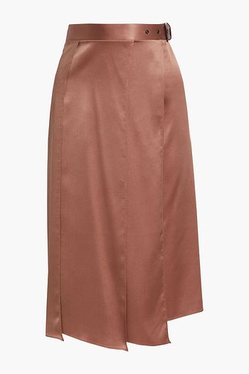 BRUNELLO CUCINELLI Pleated silk-blend satin wrap skirt
