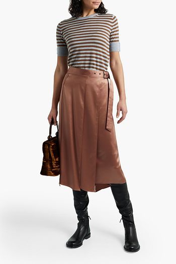 BRUNELLO CUCINELLI Pleated silk-blend satin wrap skirt