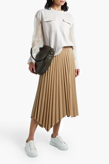 BRUNELLO CUCINELLI Bead-embellished organza-paneled cotton-blend jersey top