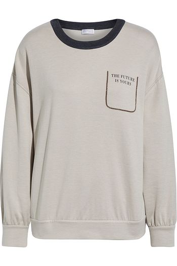 BRUNELLO CUCINELLI Bead-embellished printed cotton-blend sweatshirt