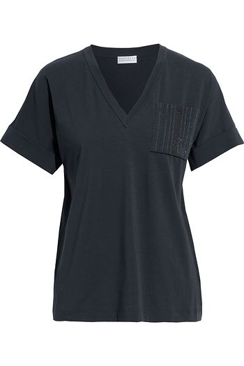 BRUNELLO CUCINELLI Bead-embellished stretch-cotton jersey T-shirt