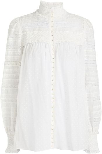ZIMMERMANN Gerafftes Hemd aus Baumwoll-Voile mit Polka-Dots und Spitzenbesatz