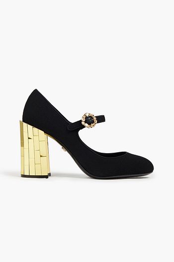 DOLCE & GABBANA Mary-Jane-Pumps aus Crêpe mit Kristallverzierung und Lederbesatz
