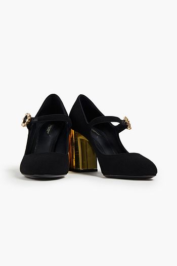 DOLCE & GABBANA Mary-Jane-Pumps aus Crêpe mit Kristallverzierung und Lederbesatz