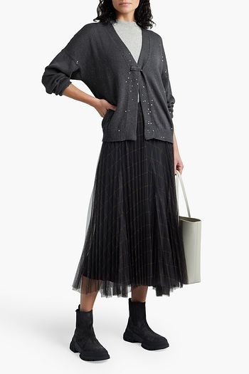 BRUNELLO CUCINELLI Embellished cotton, linen and silk-blend cardigan
