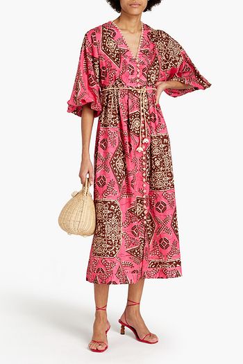 ZIMMERMANN Lulu bedrucktes Midikleid aus Leinen mit Gürtel