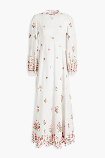 ZIMMERMANN Poppy scalloped embroidered linen midi dress