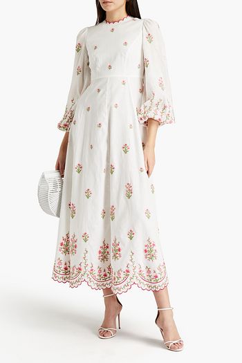 ZIMMERMANN Poppy scalloped embroidered linen midi dress