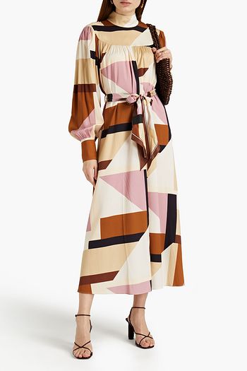 ZIMMERMANN Gerafftes Midikleid aus Twill aus einer Seidenmischung mit Print