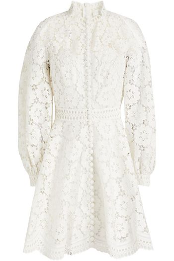 ZIMMERMANN Linen and cotton-blend guipure lace mini dress