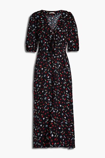 MAJE Cutout knotted printed satin-jacquard midi dress