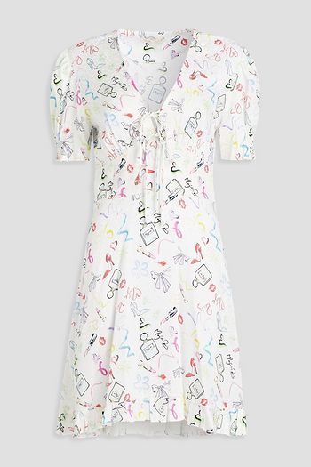 MAJE Printed cupro-blend satin-jacquard mini dress