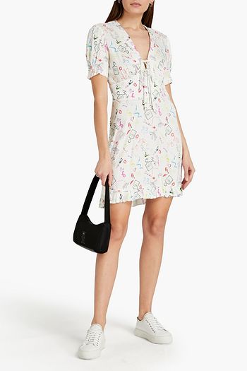MAJE Printed cupro-blend satin-jacquard mini dress