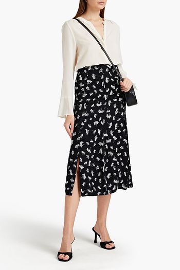 MAJE Jiseille floral-print cupro-blend jacquard midi skirt