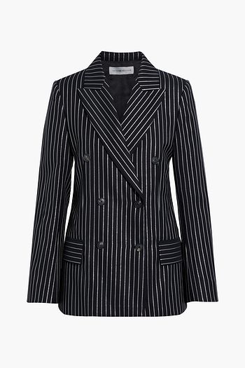 VICTORIA BECKHAM Striped wool-blend lamé blazer